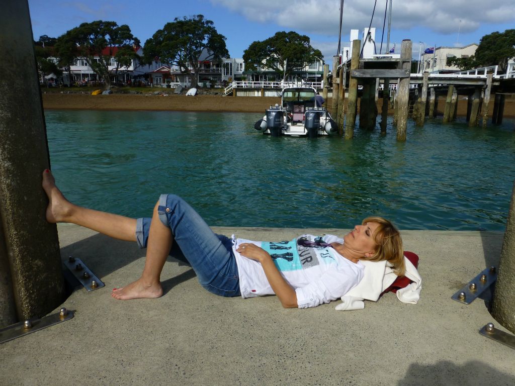 After much trekking about, a well earned nap.  Russell, Bay of Islands.