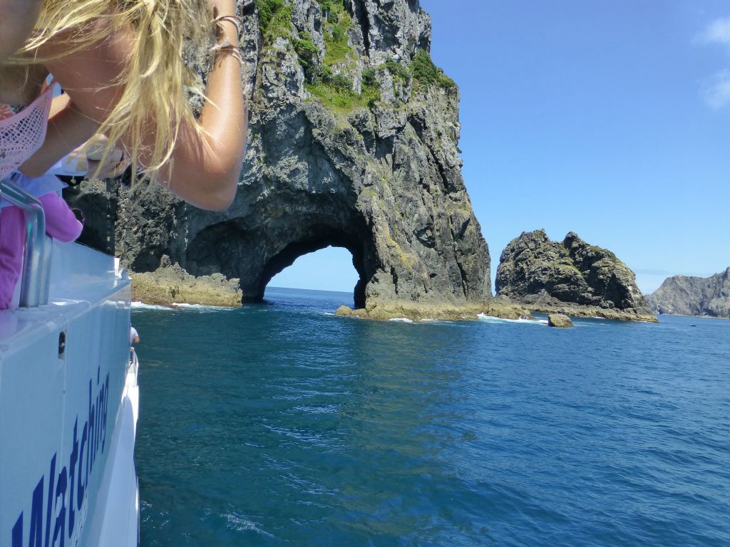 The renowned 'Hole in the Rock' cruise aboard Fullers.  Piercy Island - and the 'hole' - Bay of Islands.