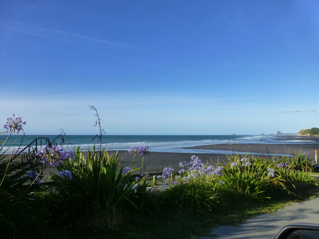 The view from Oakura towards New Plymouth.